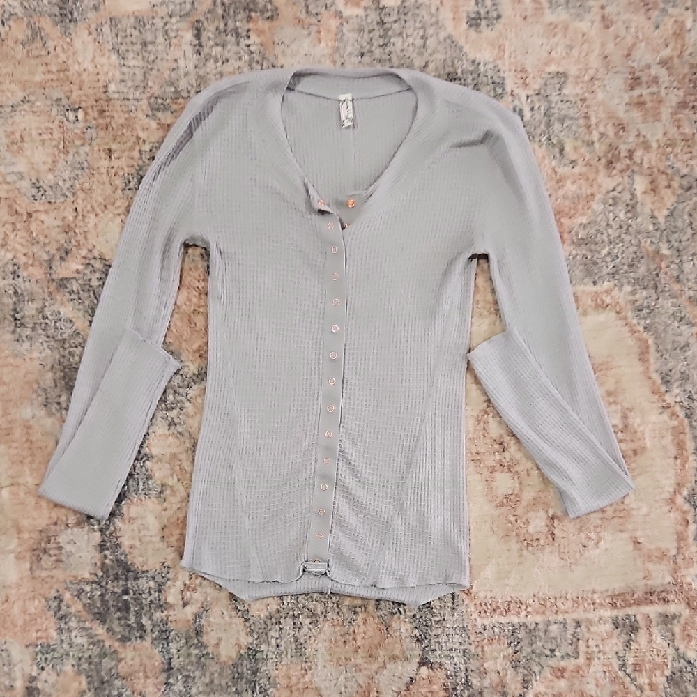 Free People Light Gray Button-Down Shirt